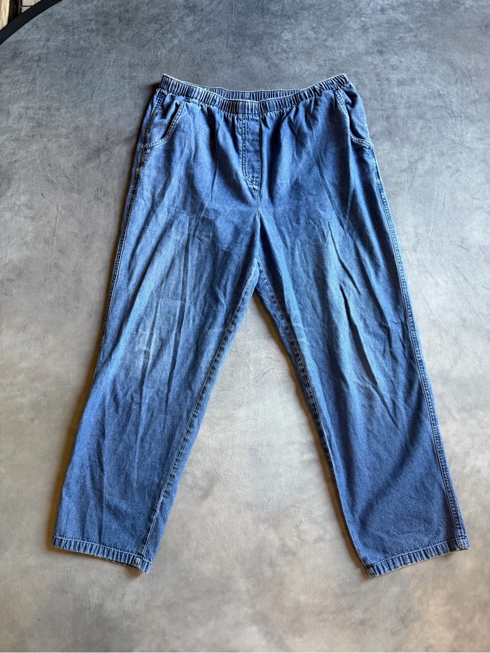 Casual Elastic Waist Blue Denim Pants